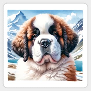 Watercolor Saint Bernard Puppy Puppies Painting - Cute Puppy Sticker